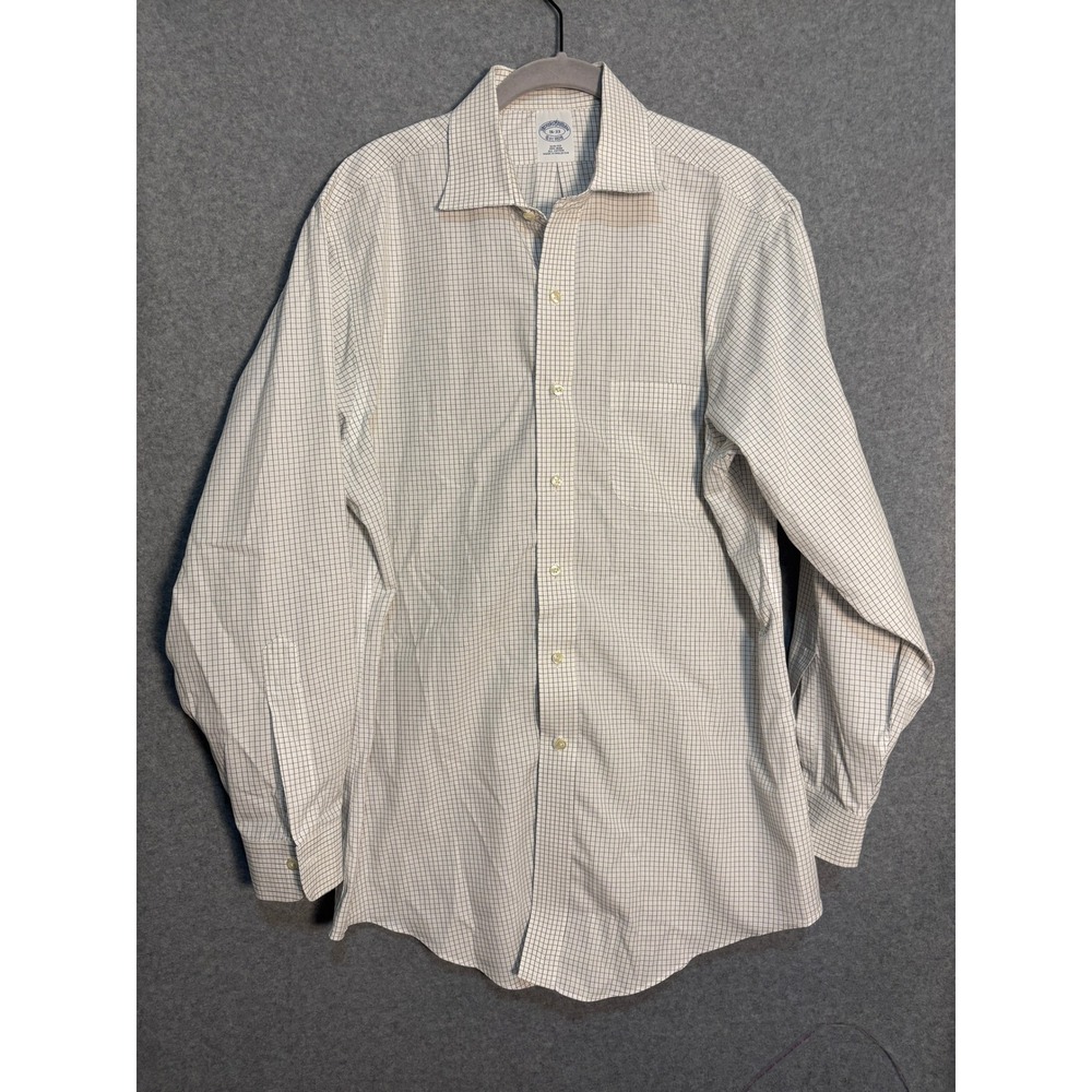 Brooks‎ Brothers Slim Fit Dress Shirt 16-33 Non Iron Grid Check Cotton White